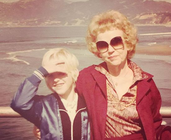 An old picture of Jake Busey with his grandmother. 